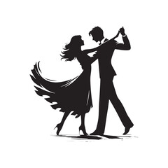 Nature's Ballet: Silhouette of Couple Dance in a Meadow, the Dance of Nature Reflected in Their Graceful Movements - Minimallest black vector
 - obrazy, fototapety, plakaty