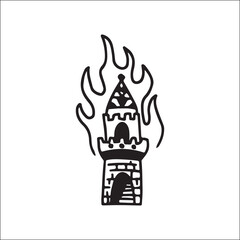 vector illustration of a burning castle