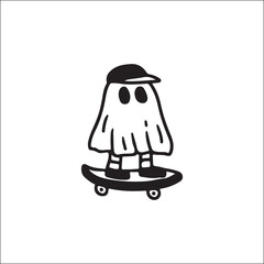 vector illustration of cute ghost character playing skateboard