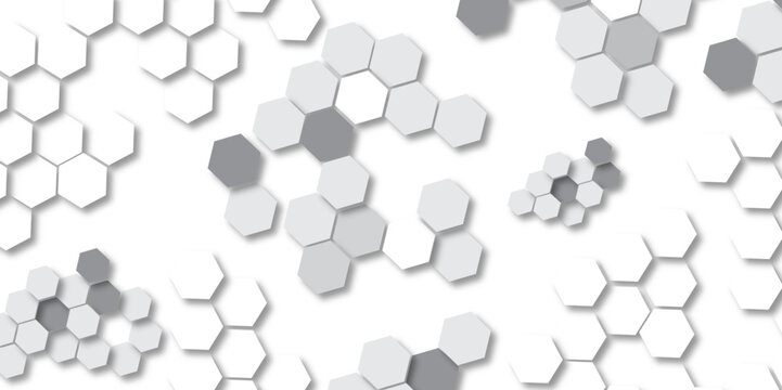 Abstract hexagon background. Futuristic abstract honeycomb mosaic white technology background. Surface polygon pattern with glowing hexagon paper texture and futuristic business. graphic concept. © Nadia