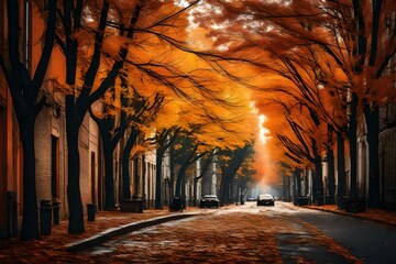 Mesmerizing scenes of urban streets embraced by the beauty of autumn's arrival.