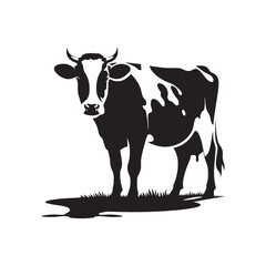 Morning Farmland with Cow Silhouette: Sunrise Shadows, Rustic Vistas, and Silhouetted Agricultural Beauty
