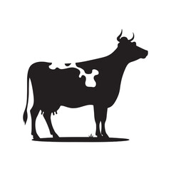 Cow Silhouette on Evening Horizon: Rustic Vistas, Twilight Shadows, and Silhouetted Farmland Simplicity
