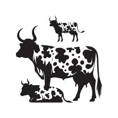 Cow Silhouette in Peaceful Farm: Tranquil Meadows, Rolling Hills, and Silhouetted Rural Bliss
