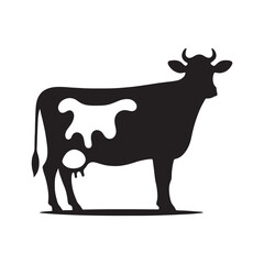 Cow Silhouette in Farm Twilight: Rural Barns, Rustic Fields, and Countryside Charm in Detailed Silhouette Harmony
