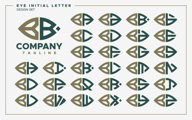 Luxury line eye or leaf shape letter B BB logo design set