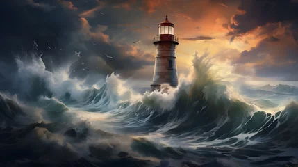 Rolgordijnen Lighthouse in the storm © 1_0r3