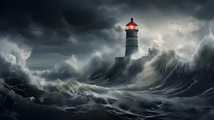Wandcirkels aluminium Lighthouse in the storm © 1_0r3