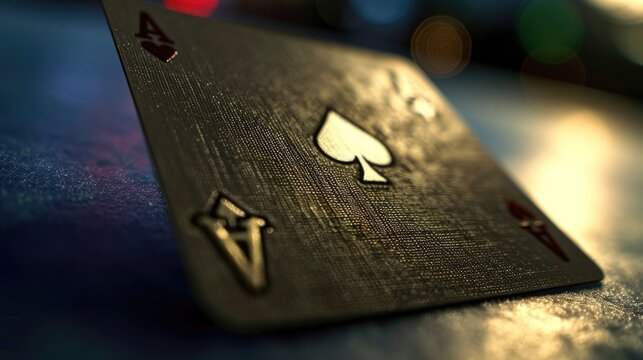 A detailed close up of a playing card placed on a table. Suitable for various card game themes or gambling-related designs