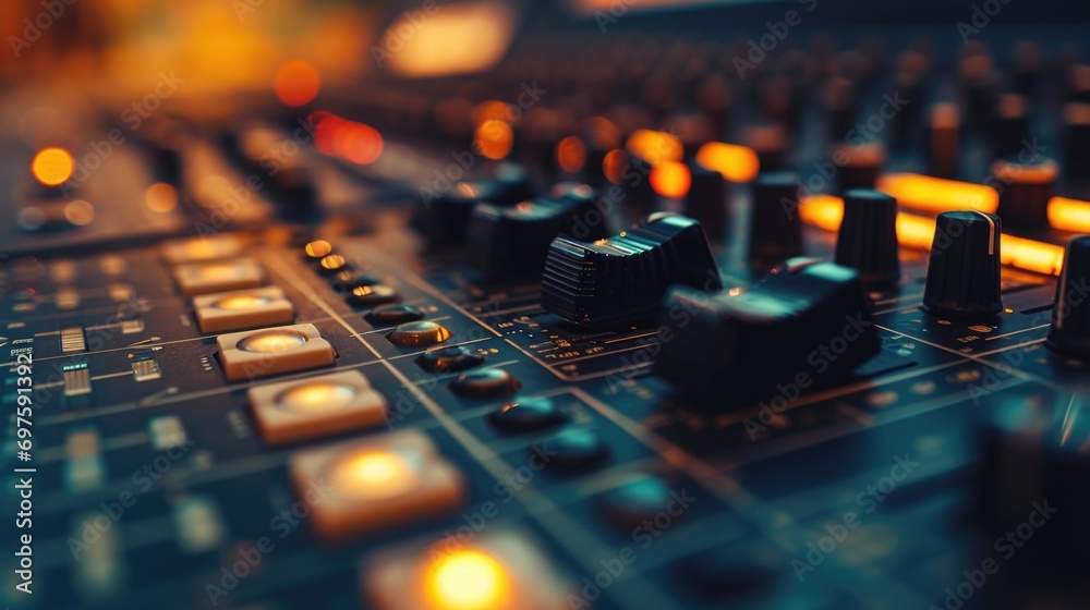 Aufkleber a close up of a sound board in a recording studio. perfect for music production or audio engineering