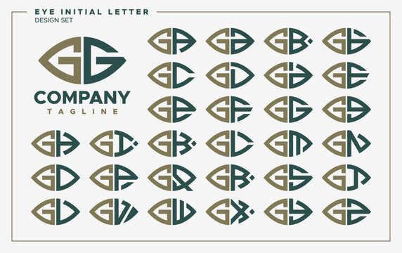 Luxury eye or leaf shape letter G GG logo design set