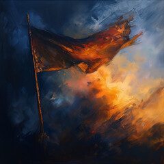Dutch Golden Age Inspired Enchanted Flag Illustration in Oil Painting Style