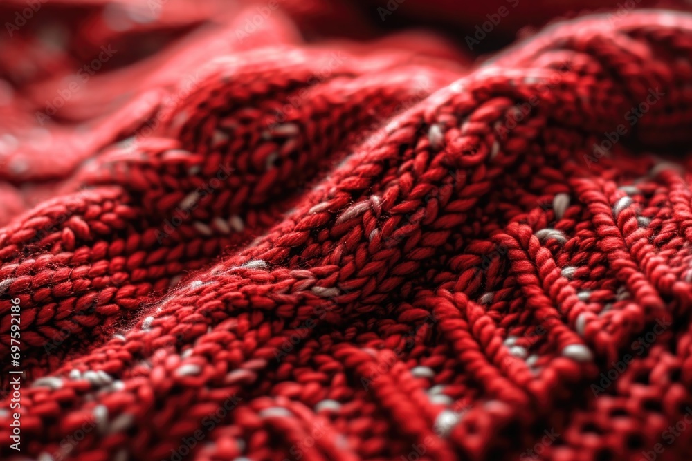 Aufkleber A detailed view of a cozy red knitted blanket. Perfect for adding warmth and texture to any space