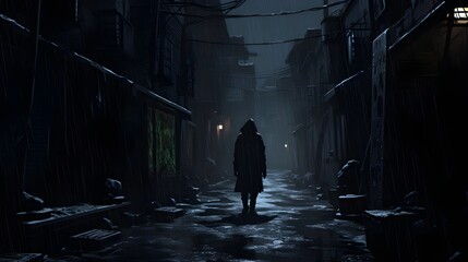 Man in a dark alley 