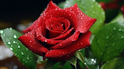 red rose with water droplets. generative ai