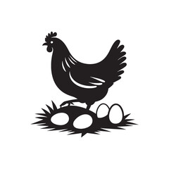 Sunset Farmstead: Silhouetted Scenes, Hay Bales, and Tranquil Agriculture - Hen eggs Silhouette
