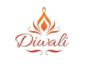 happy diwali text design with diya icon vector