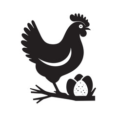 Morning Serenade: Silhouetted Roosters, Farmhouse Views, and Early Light on the Countryside - Hen eggs Silhouette
