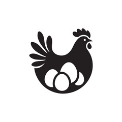 Barnyard Charm: Quaint Silhouette of a Farm, Rolling Fields, and Grazing Livestock - Hen eggs Silhouette
