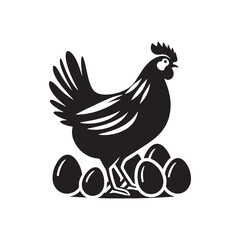 Rural Serenity: Silhouette of Farm Life, Harvest Fields, and Homesteads Against the Sunset Sky - Hen eggs Silhouette
