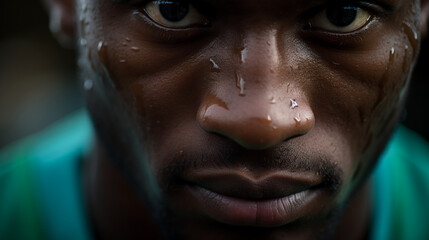 a Nigerian athlete prepares to take on the track, determination and focus in his eyes as he readies himself for the race ahead. 