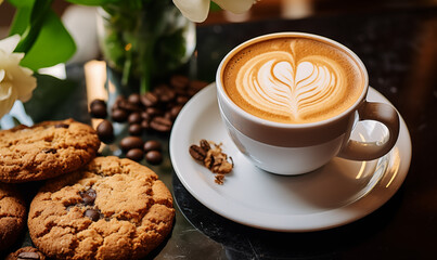 cup of coffee and cookies