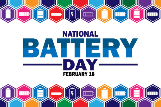 National Battery Day Vector illustration. February 18. Holiday concept. Template for background, banner, card, poster with text inscription. 