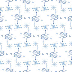 Seamless background of hand-drawn snowflakes