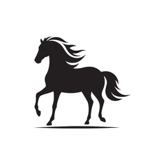 Horse Silhouette: Evening Gallop, Dynamic Equine Motion in Simplified Black - Capturing the Spirit of Free-Running Majesty
