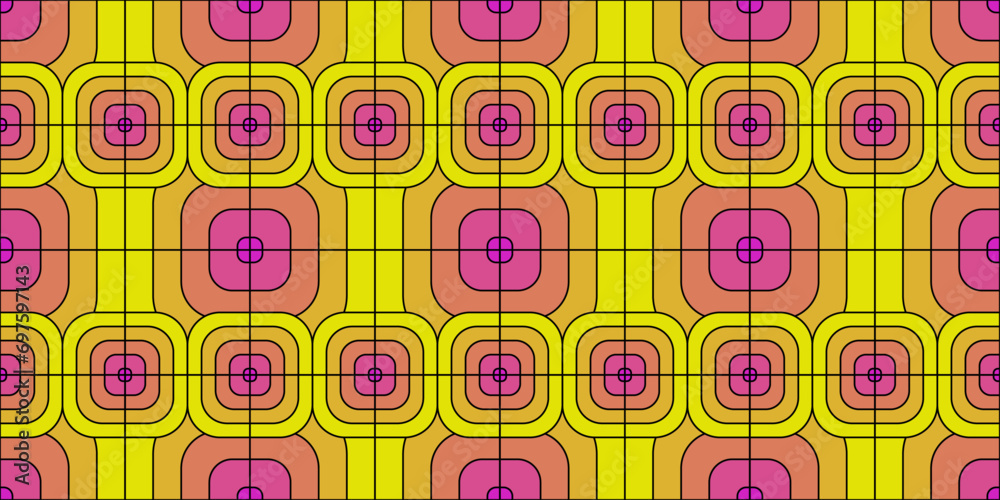 Poster Yellow and pink pattern of rounded squares. Vector pattern of tiles in bright colors.