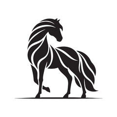 Tranquil Horse Silhouette: Calm Grazing Scene, Gentle Equine Form against a Peaceful Background - Simple Beauty in Nature
