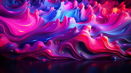 Fototapeta premium Bright abstract background. Flow of multi-colored paint with bubbles and lumps. Multicolored liquid, abstract 3D background. AI generative