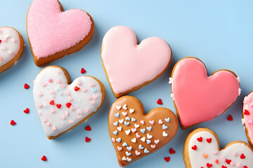 Romantic heart shaped Valentine's day cookies with sugar sprinkles