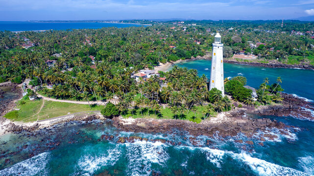 The beautiful coast of Sri Lanka, Cape Dondra. Top view, aerial photography.