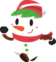 Cartoon character christmas snowman running for design.
