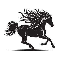 Majestic Equine Art: Illustration of a Running Horse Silhouette, Ideal for Creative Designs
