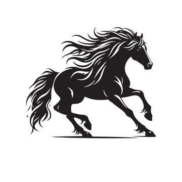 Majestic Equine Art: Running Horse Silhouette Illustration, Perfect for Nature-inspired Designs

