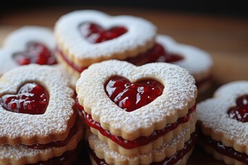Crumbly Hearts jam cookies valentines day. Sweet tasty. Generate Ai