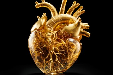 Reflective Transparent golden heart. Love romantic. Generate Ai