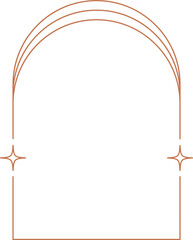Aesthetic frame shape. Outline minimal graphic element with stars. Abstract boho arch with sparkles. Trendy geometric template for poster and story.