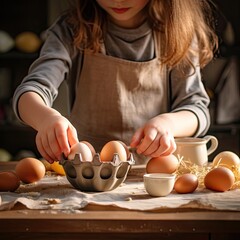 Young girl painting easter eggs