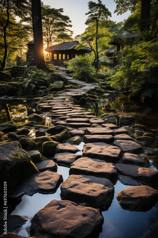 Poster closeup of stone road in forest