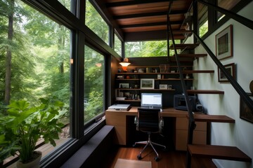 Well-lit Home office second floor. Window inside. Generate Ai