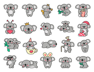 Cute kawaii koala bear. Australian animals cartoon character. Hand drawn style. Vector drawing. Collection of design elements. © palau83