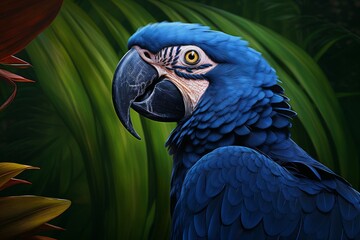 Exotic Hyacinth macaw bird. Nature bird. Generate Ai
