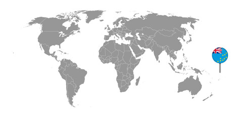 Fototapeta na wymiar Pin map with Tuvalu flag on world map. Vector illustration.