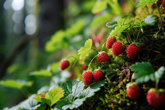 Wild strawberry on a bush