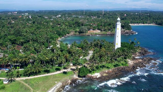The beautiful coast of Sri Lanka, Cape Dondra. Top view, aerial video filming.