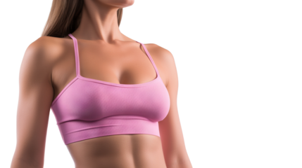 Fit woman body in fitness outfit, close-up, cut out