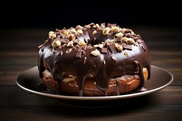 Inviting Large chocolate donut. Nature shiny cream. Generate Ai